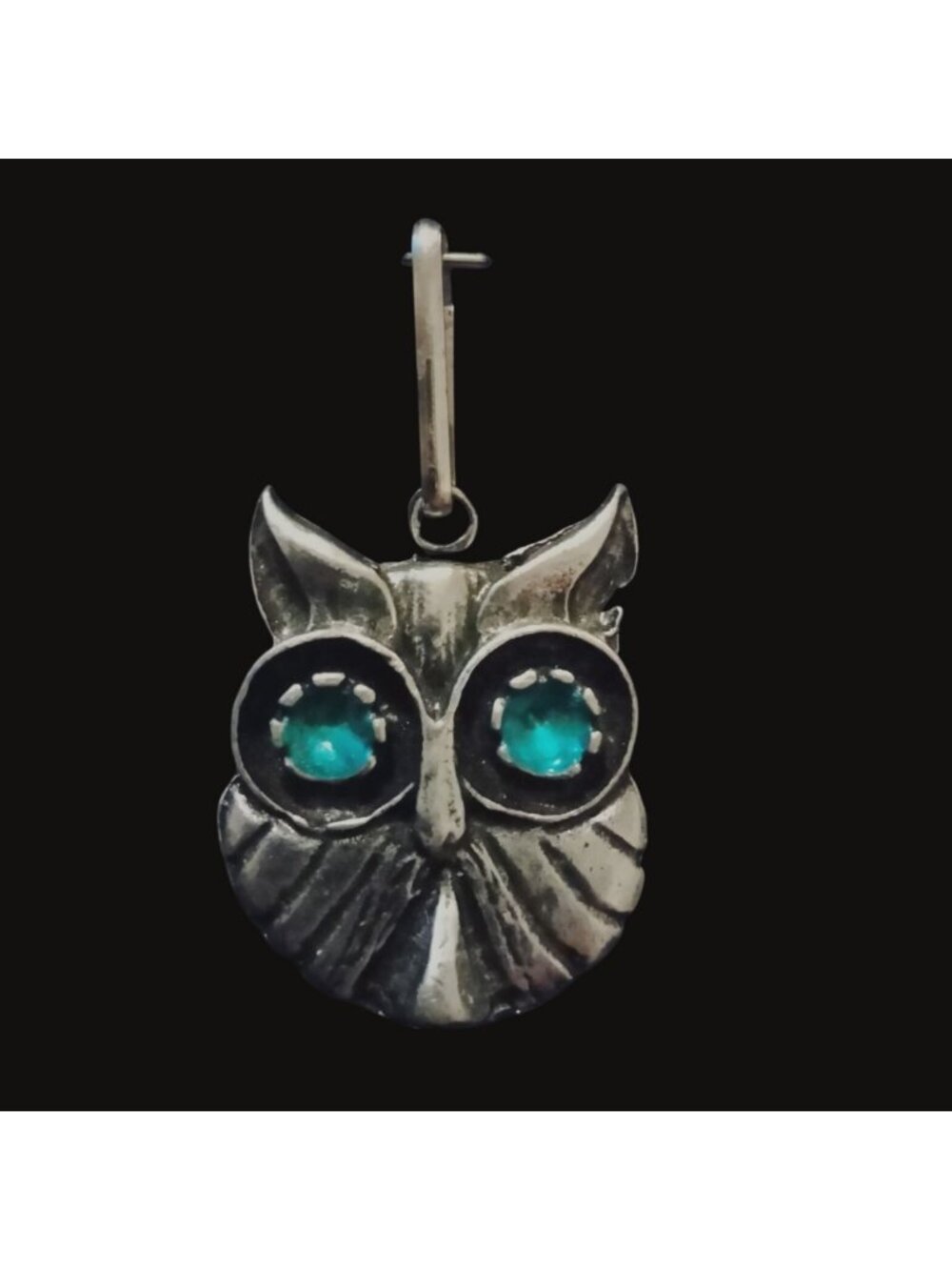 Owl Pendant Blue Eyes Silver Tone Rhinestone